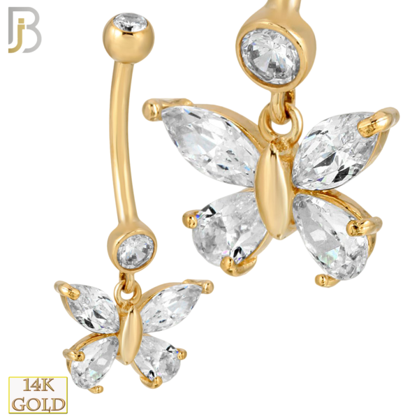 14-N001YC 14-N001 – 14k Solid Gold Dangle Belly Ring with 8mm Butterfly Design