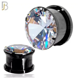 Black Plated Surgical Steel Clear Round