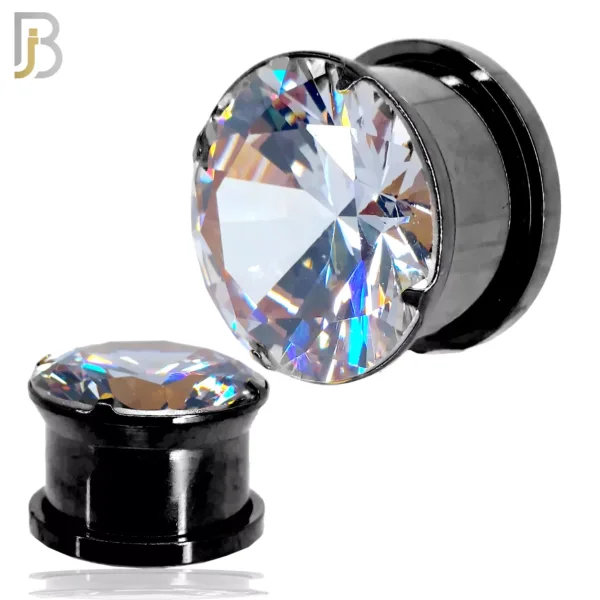 Black Plated Surgical Steel Clear Round
