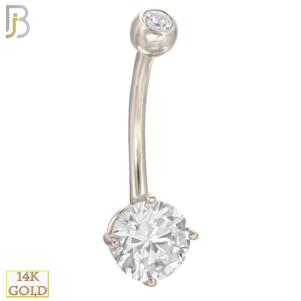 14-NB01 – 14k Solid Gold Banana Belly Ring Round Prong Setting CZ