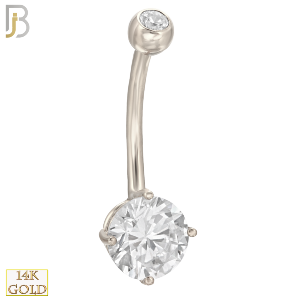 14-NB01 – 14k Solid Gold Banana Belly Ring Round Prong Setting CZ