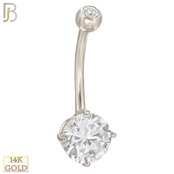 14-NB01 – 14k Solid Gold Banana Belly Ring Round Prong Setting CZ