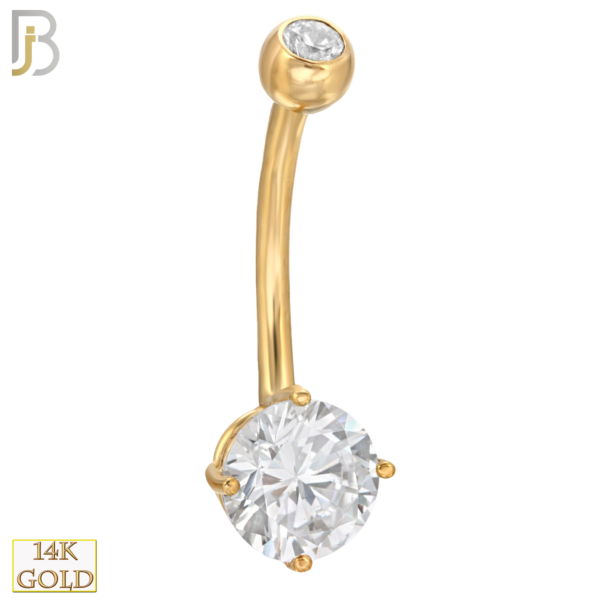 14-NB01 – 14k Solid Gold Banana Belly Ring Round Prong Setting CZ