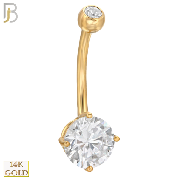 14-NB01 – 14k Solid Gold Banana Belly Ring Round Prong Setting CZ