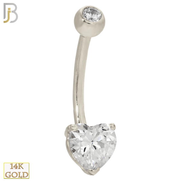 14-NB03 – 14k Solid Gold Banana Belly Ring Heart Prong Setting Zircon
