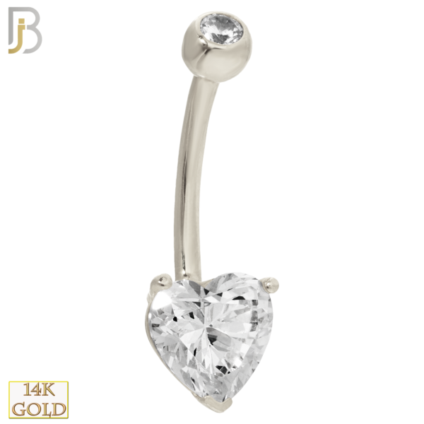 14-NB03 – 14k Solid Gold Banana Belly Ring Heart Prong Setting Zircon