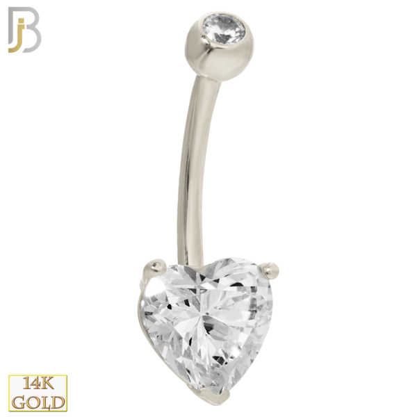 14-NB03 – 14k Solid Gold Banana Belly Ring Heart Prong Setting Zircon