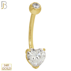 14-NB03 – 14k Solid Gold Banana Belly Ring Heart Prong Setting Zircon