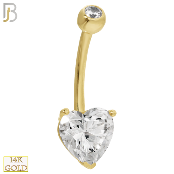 14-NB03 – 14k Solid Gold Banana Belly Ring Heart Prong Setting Zircon