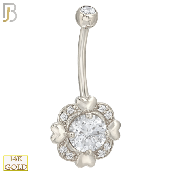 14-NB04WC 14-NB04 – 14k Solid Gold Banana Belly Ring with 4 Heart Square