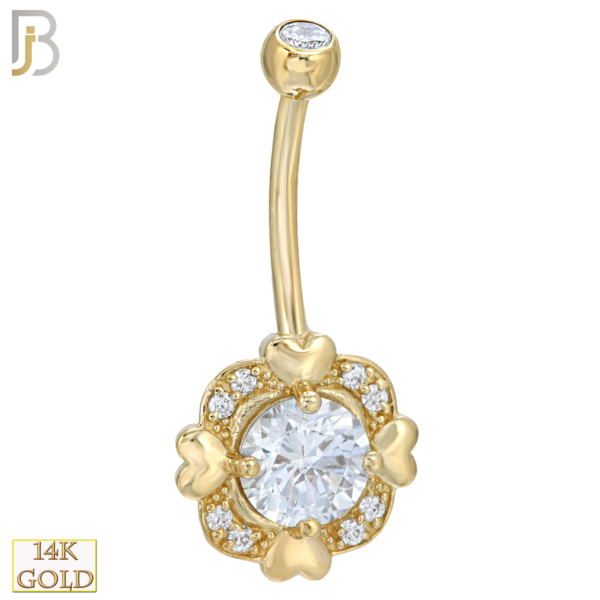 14-NB04YC 14-NB04 – 14k Solid Gold Banana Belly Ring with 4 Heart Square