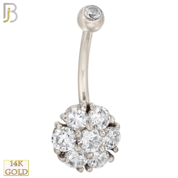 14-NB05WC 14-NB05 – 14k Solid Gold Banana Belly Ring with 10mm Flower Design