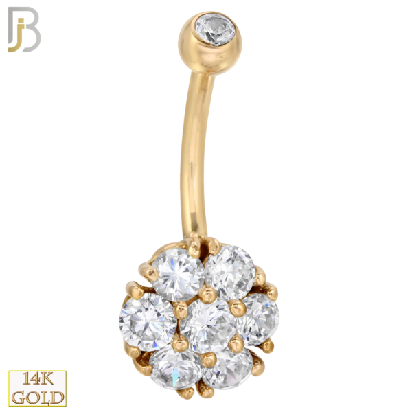 14-NB05YC 14-NB05 – 14k Solid Gold Banana Belly Ring with 10mm Flower Design