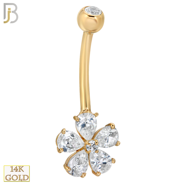 14-NB06YC 14-NB06 – 14k Solid Gold Banana Belly Ring with 10mm Flower Design