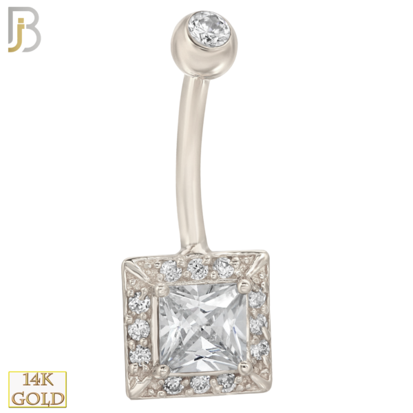 14-NB07WC 14-NB07 – 14k Solid Gold Banana Belly Ring with 8.5mm Square Design