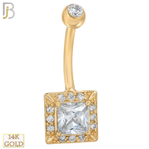 14-NB07YC 14-NB07 – 14k Solid Gold Banana Belly Ring with 8.5mm Square Design
