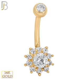 14-NB09YC 14-NB09 – 14k Solid Gold Banana Belly Ring with 8mm Flower Design