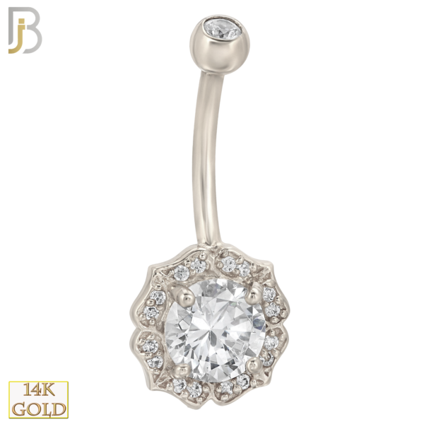 14-NB10WC 14-NB10 – 14k Solid Gold Banana Belly Ring with 10.3mm Flower Design