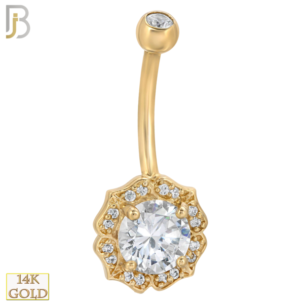14-NB10YC 14-NB10 – 14k Solid Gold Banana Belly Ring with 10.3mm Flower Design