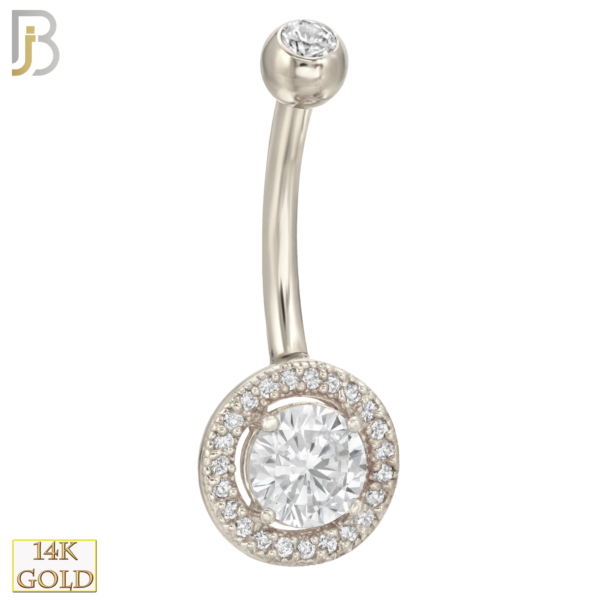 14-NB11WC8 14-NB11 – 14k Solid Gold Banana Belly Ring with Round CZ Design