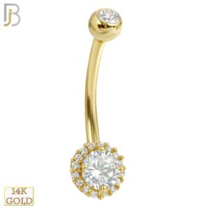 14-NB13YC 14-NB13 – 14k Solid Gold Banana Belly Ring with 6.5mm Round Design