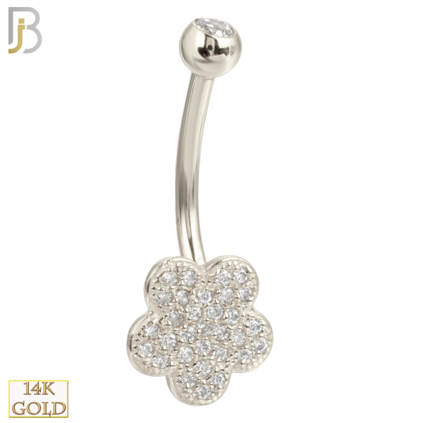 14-NB15WC 14-NB15 – 14k Solid Gold Banana Belly Ring with 9mm Flower Design
