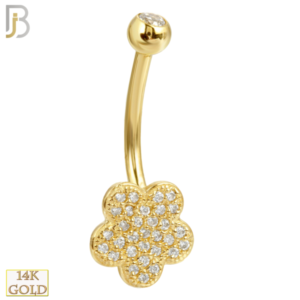 14-NB15YC 14-NB15 – 14k Solid Gold Banana Belly Ring with 9mm Flower Design