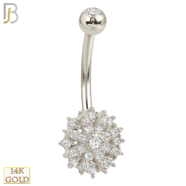 14-NB17WC 14-NB17 – 14k Solid Gold Banana Belly Ring with 10mm Flower Design