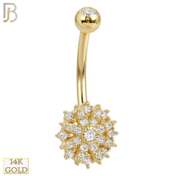 14-NB17YC 14-NB17 – 14k Solid Gold Banana Belly Ring with 10mm Flower Design