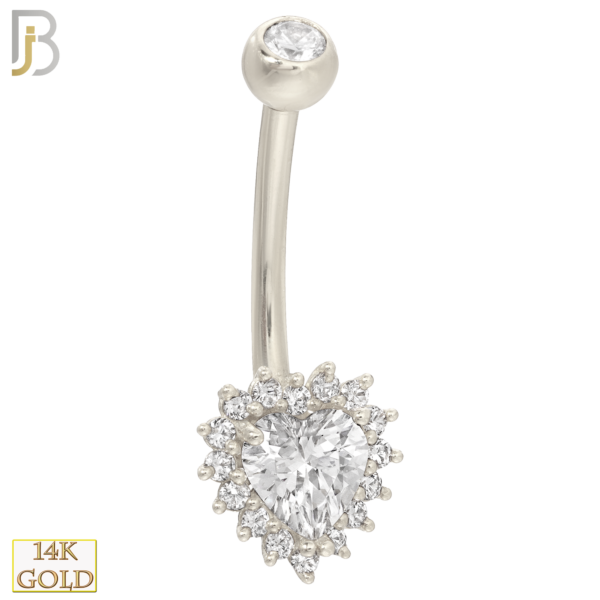 14-NB20WC 14-NB20 – 14k Solid Gold Banana Belly Ring with 8.5mm Heart Prong Design