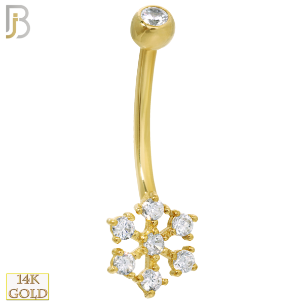 14-NB21YC 14-NB21 – 14k Solid Gold Banana Belly Ring with 9mm Snow Design