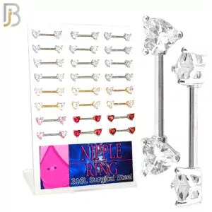 Surgical Steel Screw Prong Setting Heart Zircon
