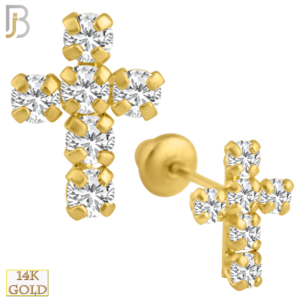 14-ES03 - 14k Screw Back Earrings 8x6.4mm Cross Design CZ Sold Pair
