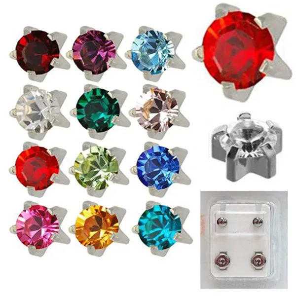 113W - Month Birthstar White Caflon Ear Stud Pack of 12