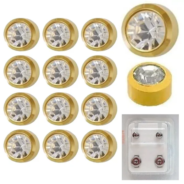 204Y - April BirthStone Yellow Gold Bezel Caflon Ear Stud Pack of 12
