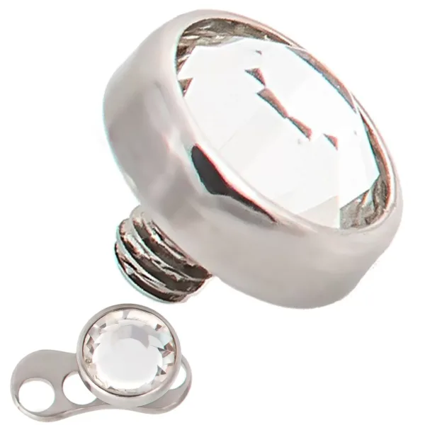 DM03 - 14g Anchor Surgical Steel  Bezel CZ Dermal Anchor