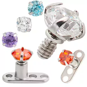 DM04 - Surgical Steel  Prong Set CZ Dermal Anchor Set of 4 Top