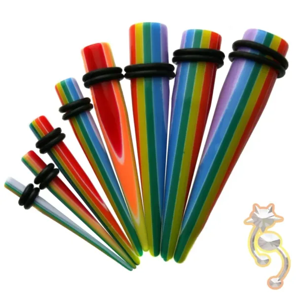 EX10 - (CLOSEOUT) Acrylic Stripe Print Expander/Taper Oring Sold as Pair