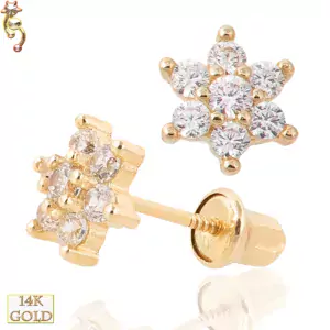 14-ES01 - 14k Screw Back Earrings Prong Set 6 Petal Flower  Pair