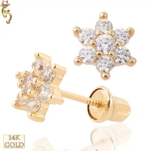 14-ES01 - 14k Screw Back Earrings Prong Set 6 Petal Flower  Pair