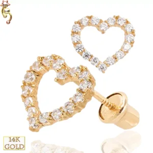 14-ES14 - 14k Gold Screw Back Earrings 7x6.5mm Hollow Heart Design Pair