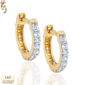 14-ES28 - 14K Gold Huggies Earrings 1.2mm Thick Front View w/ 12 CZ Pair