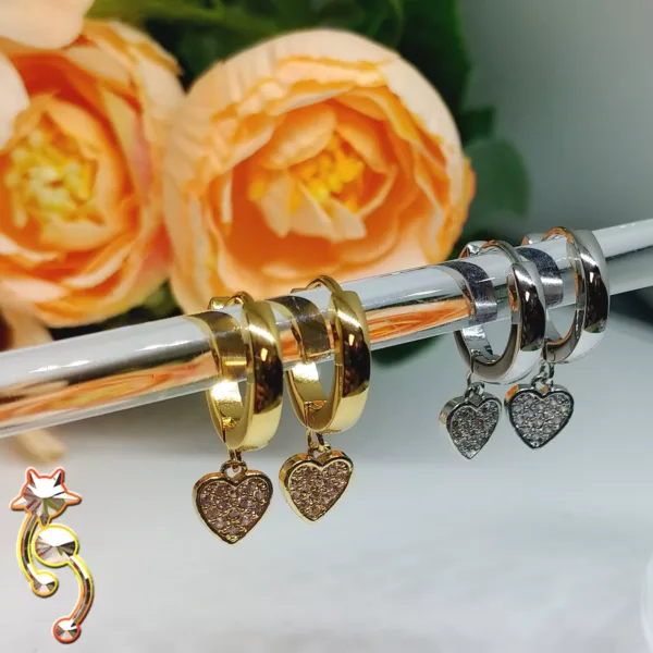 ES38 -  Stainless Steel Dangle Heart Design Huggies Sold as Pair