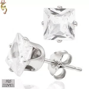 ES16-SC - 925 Sterling Silver Earrings Stamping Square Clear CZ Pair