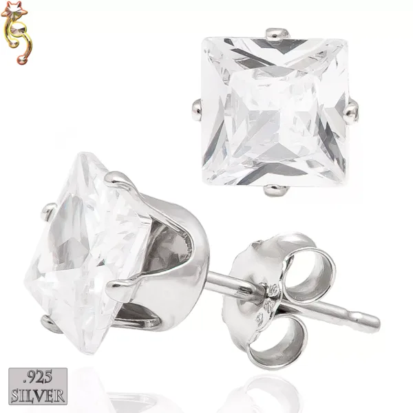 ES16-SC - 925 Sterling Silver Earrings Stamping Square Clear CZ Pair