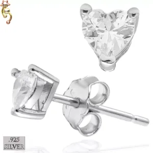 ES18-SC - 925 Silver Earrings Casting Heart Prong Setting Clear CZ
