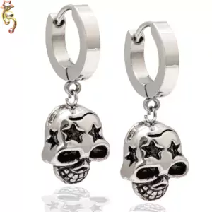 ES20 -  Steel Skull with Star Carved Design Huggies Sold as Pair
