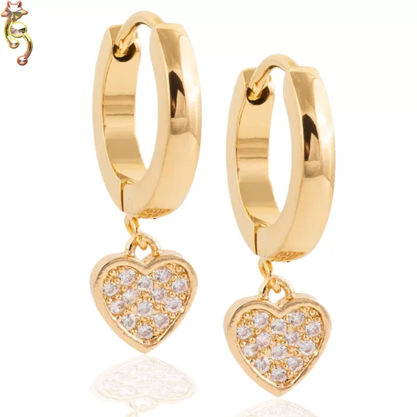 ES38 -  Stainless Steel Dangle Heart Design Huggies Sold as Pair