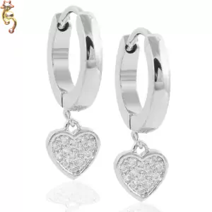 ES38 -  Stainless Steel Dangle Heart Design Huggies Sold as Pair