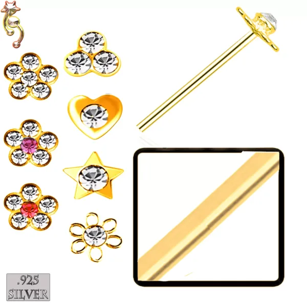 PK-NR08S - 925 Sterling Silver Nose Stud Bend it Yourself Different Design 120 Pcs